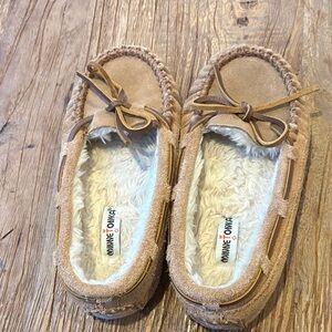 Minnetonka Brown Suede Moccasins with Plush Lining